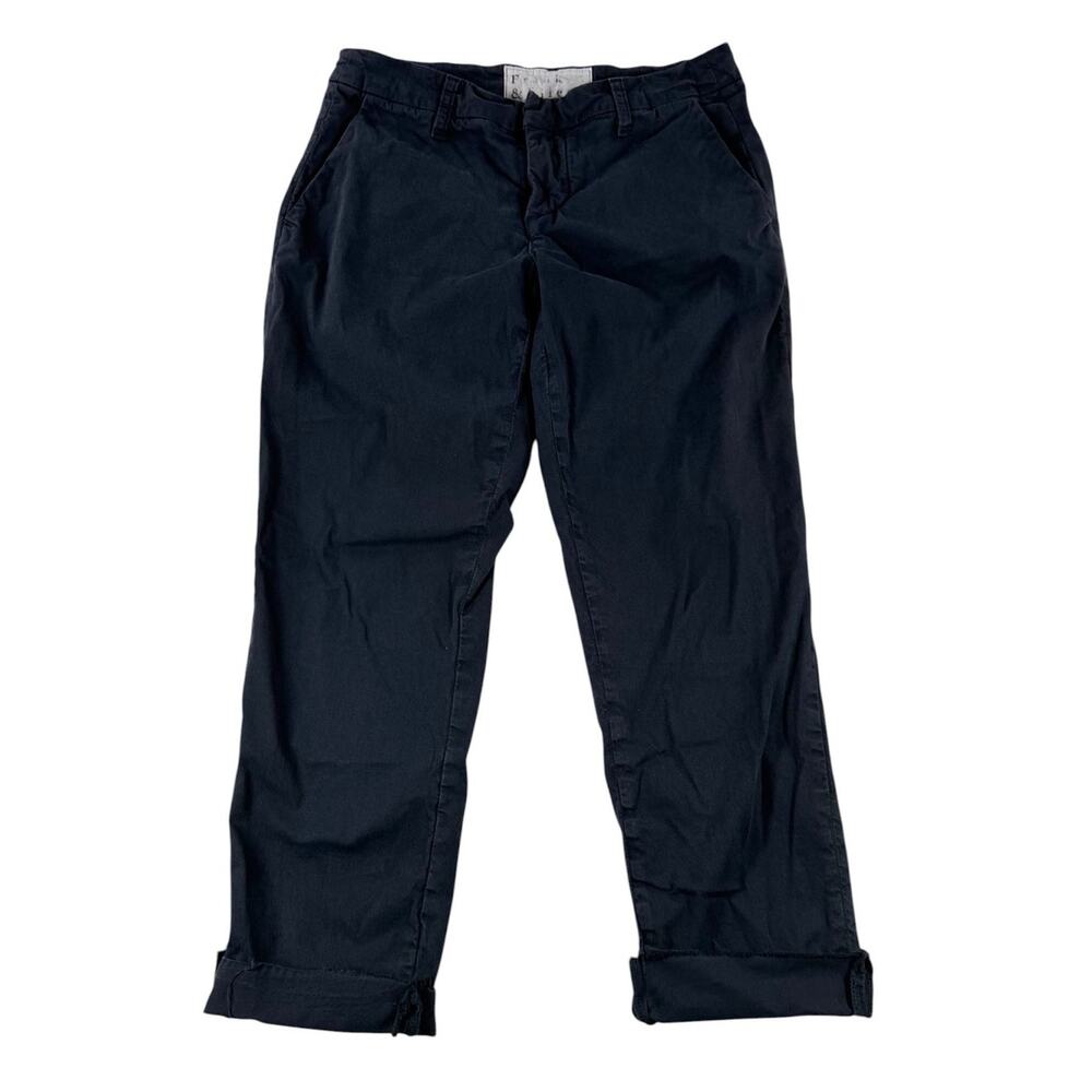 Frank & Eileen Wicklow Pants 0 Cotton Dark Gray Black Mid Rise Crop Trousers